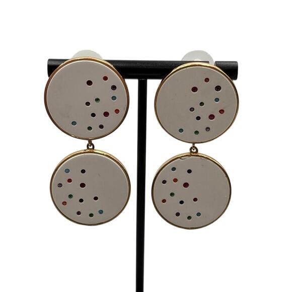 Joanna Laura Constantine Round Double Drop White Multicolored Confetti Earrings - Picture 1 of 9